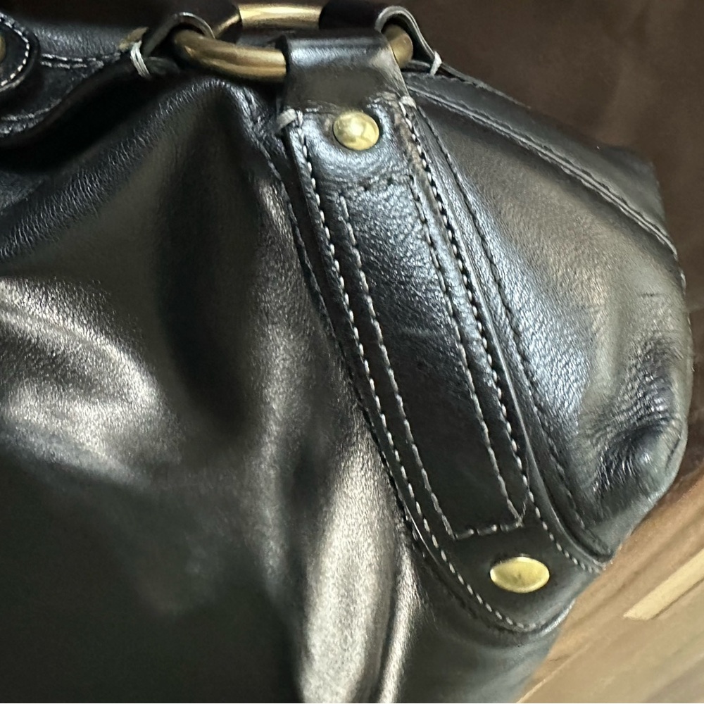Coach Black Leather Shoulder Bag with Brass Hardware - Picture 5 of 10